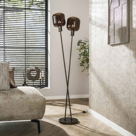 Lampadaire 2 lampes 46x30x167 cm en verre et métal bronze - RISKU