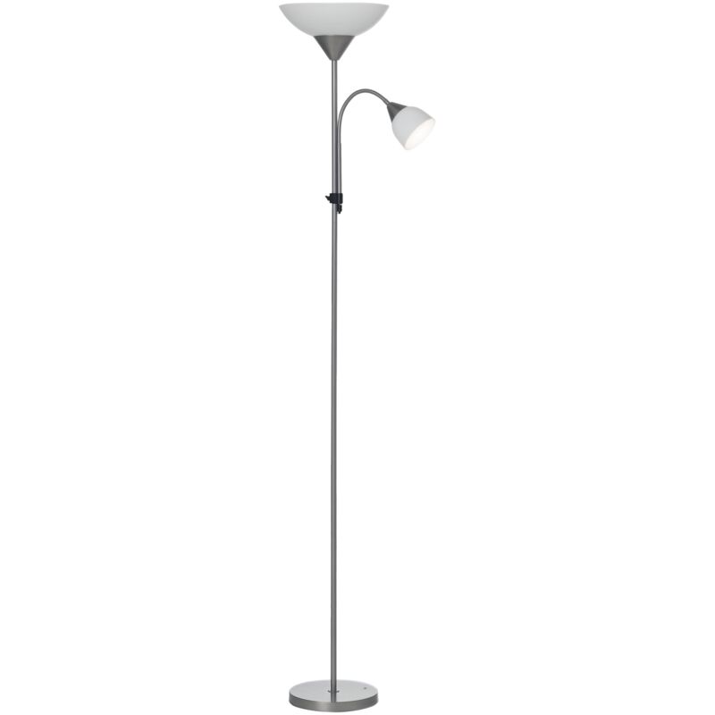 Lampadaire 2 têtes douilles E27 E14 base métal dim. Ø28 x 179,5H cm gris blanc