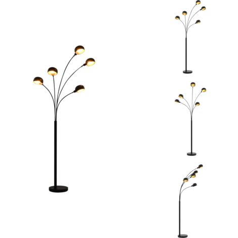 Lampadaire 200 cm 5 x E14 Noir et doré - Lampadaire Moderne - Lampadaire Design - Lampadaire Ajustable - Lampadaire Arc - Éclairage Intérieur