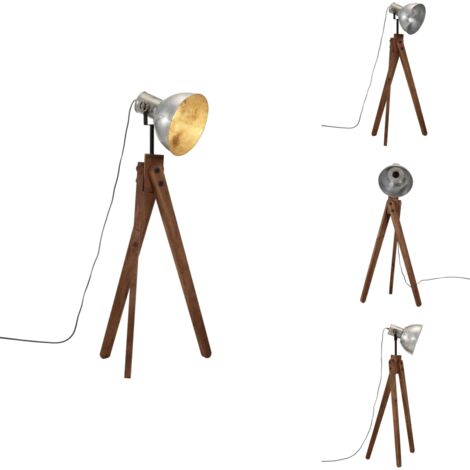 Lampadaire 25 W argent vintage 45x45x120 cm E27 - Lampadaire Industriel - Lampadaire Design - Lampadaire Métal - Lampadaire Bois - Luminaire Salon