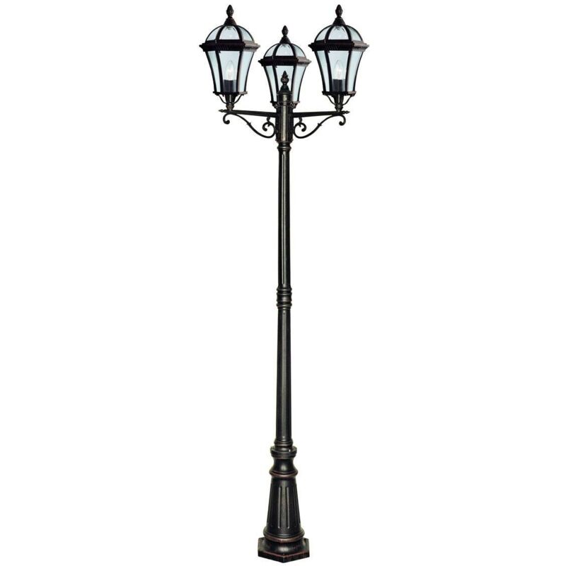 Capri - Lampadaire extérieur à 3 ampoules brun rustique IP43, E27 - Searchlight