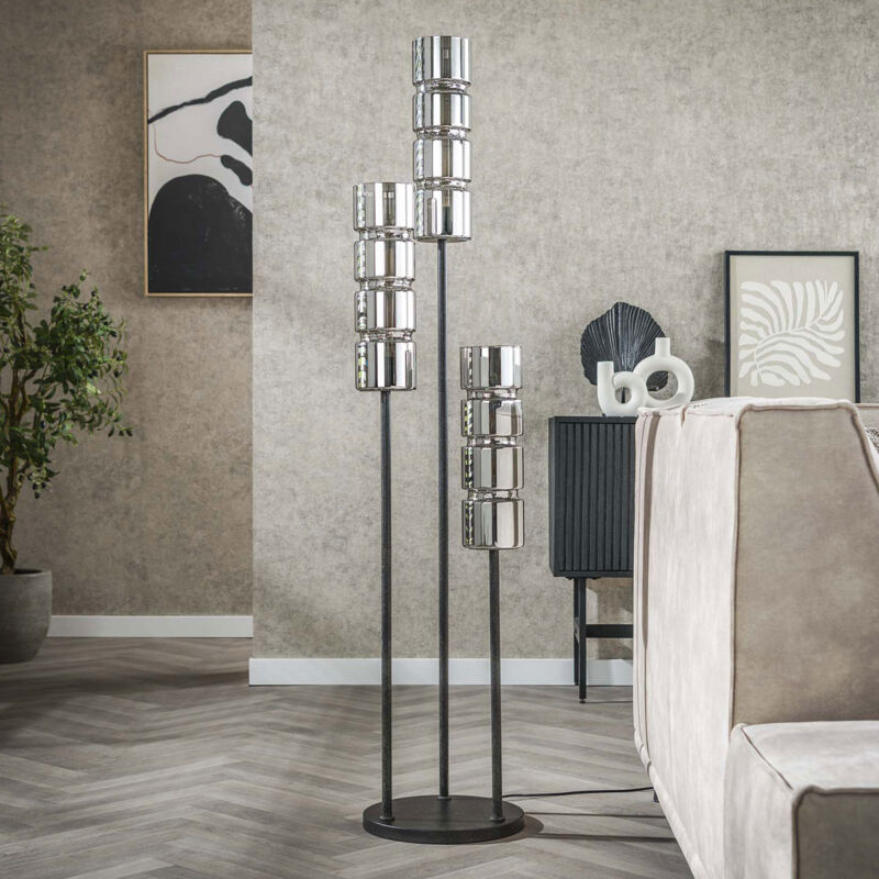 M&s - Lampadaire 3 lampes 32x155 cm en verre chromé et métal noir M&s - Lampadaire 3 lampes 32x155 cm en verre chromé et métal noir