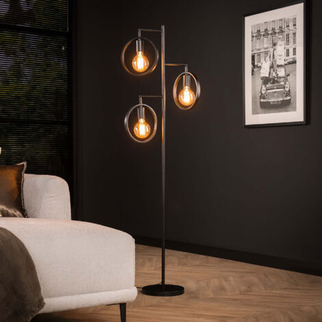 Lampadaire 3 lampes rondes 51x25x155 cm en métal gris foncé