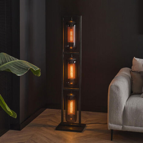 Lampadaire 32x23x158 cm en verre soufflé noir et maille de cuivre