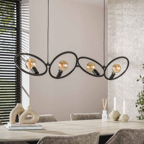 Lampadaire 4 lampes 4 anneaux 130x30x150 cm en métal noir - ANOUK