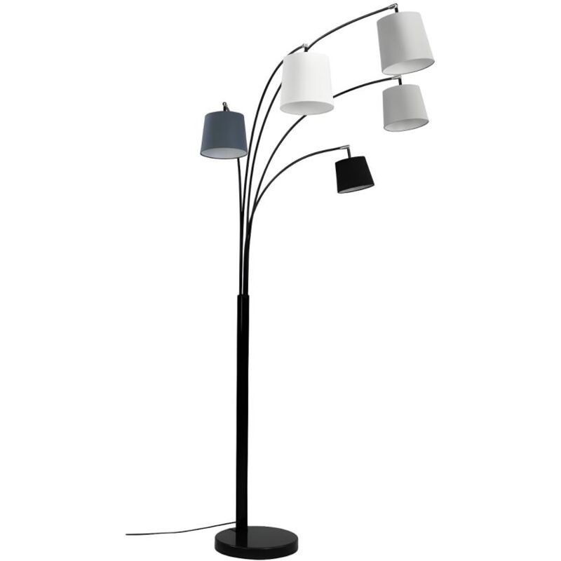 Lampadaire 5 abat-jours varietone - base marbre et tissu gris et blanc - h. 210 cm