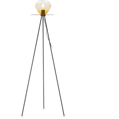 Lampadaire 60x60x160 Métal Noir/Verre Ambré