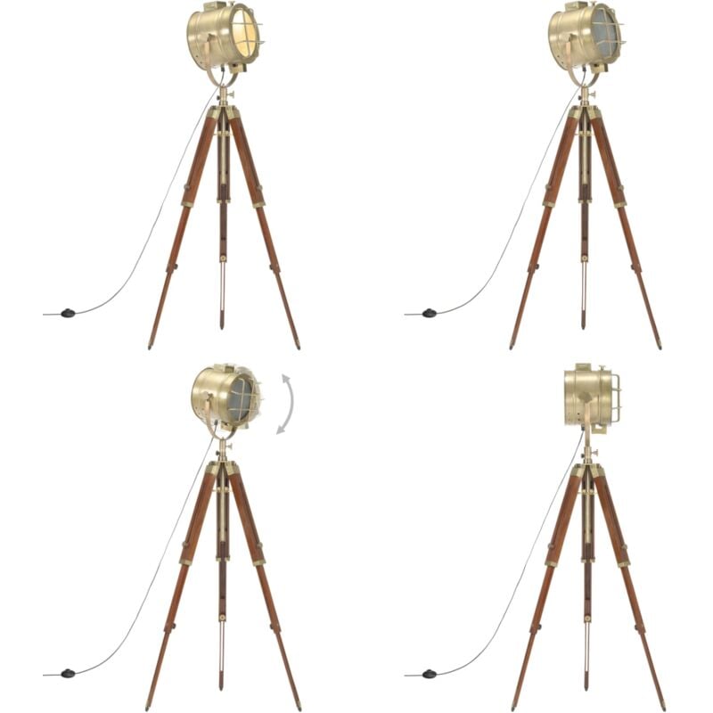 Lampadaire à trépied bois de manguier massif 165 cm - Lampadaire Retro - Lampadaire Industriel - Lampadaire Pied Tripode - Éclairage Intérieur