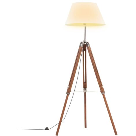 Lampadaire à trépied Lampe sur Pied  Lampadaire salon Marron miel et blanc Bois de teck 141 cm 83338