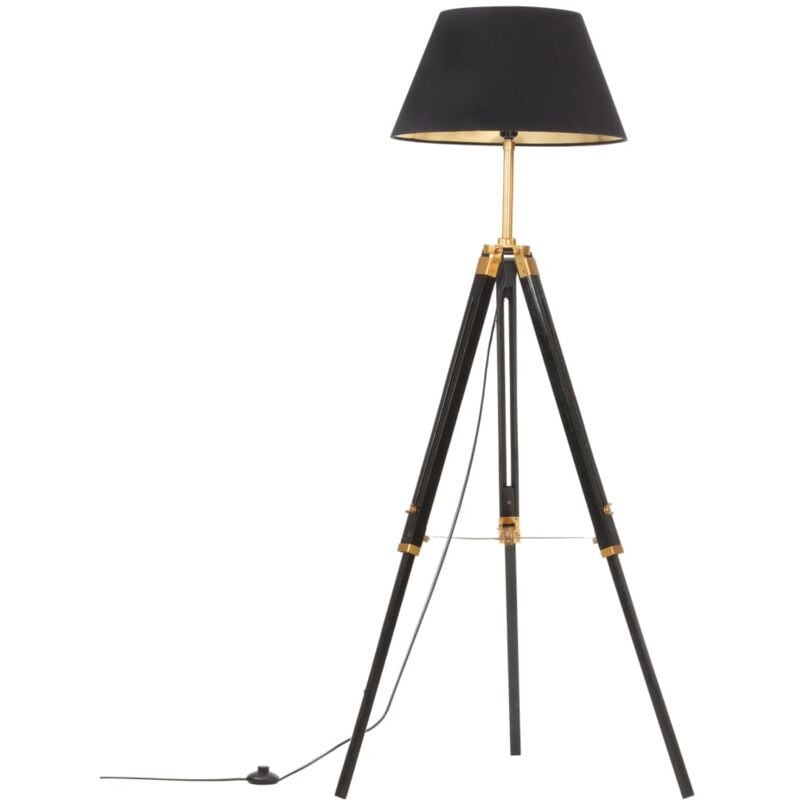 Lampadaire à trépied Noir et doré Bois de teck massif 141 cm - Vidaxl