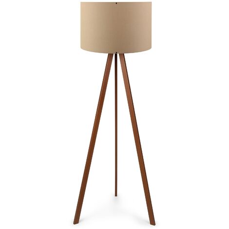 WELLHOME Lampadaire abat-jour droit 70% mdf / 30% pvc tissu, beige trépied foncé, collection Tanganyika, 38x38x140, prise E 27
