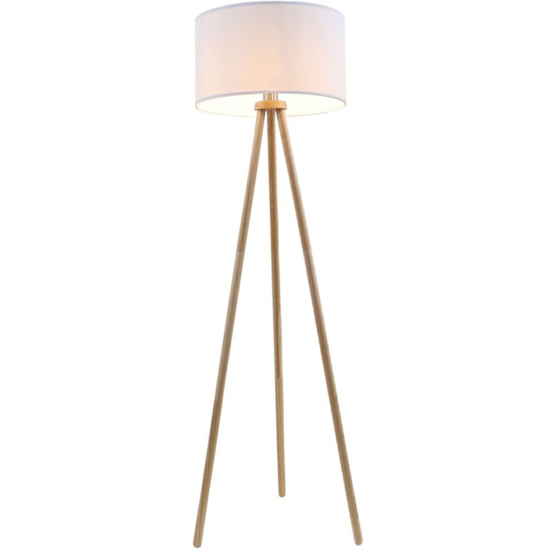 Lampadaire rétro Briloner leuchten floor, 60 w, IP20, blanc, bois-tissu, excl. 1x E27, ø 45,5 cm