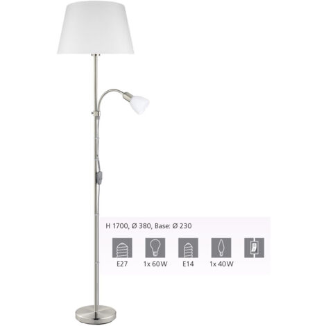 Lampadaire abat-jour liseuse Conesa H170 cm - Nickel - Gris