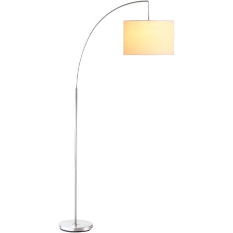 Lampadaire arc - lampadaire arceau courbé design contemporain - pied corps métal chromé, abat-jour polyester coton blanc - Gris
