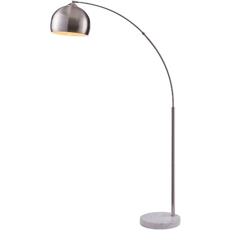 Lampadaire Arquer arc lampe de salon abat-jour nickel blanc argenté pied marbre Teamson Home VN-L00010BN-EU