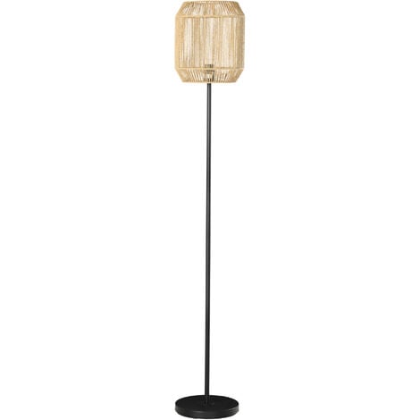 Lampadaire aspect cannage style cosy 40 W max. H.158 cm piètement mât métal noir abat-jour corde papier tressé main - Noir