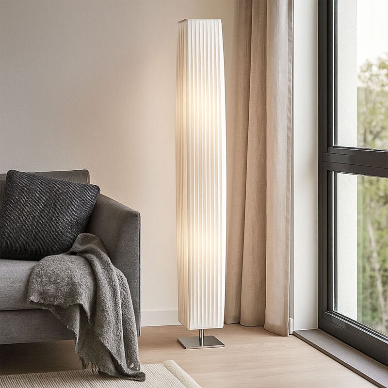 Lampadaire avec abat-jour textile, lampe de salon à 2 lampes, sur pied, blanc, métal, 2 douilles E27, LxlxH 14x14x119 cm