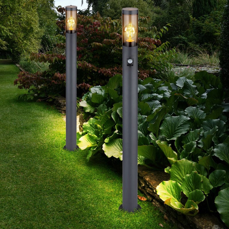 Lampadaire avec détecteur de mouvement extérieur capteur de lumière lampadaire acier inoxydable anthracite, fumée, 1x douille E27, DxH 12,7x110cm,