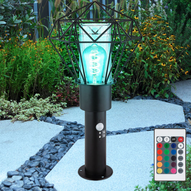 Lampadaire avec détecteur de mouvement Lampadaire Télécommande dimmable Lampe d'extérieur Capteur, grille noire, 1x rgb led 4W 470Lm blanc chaud,