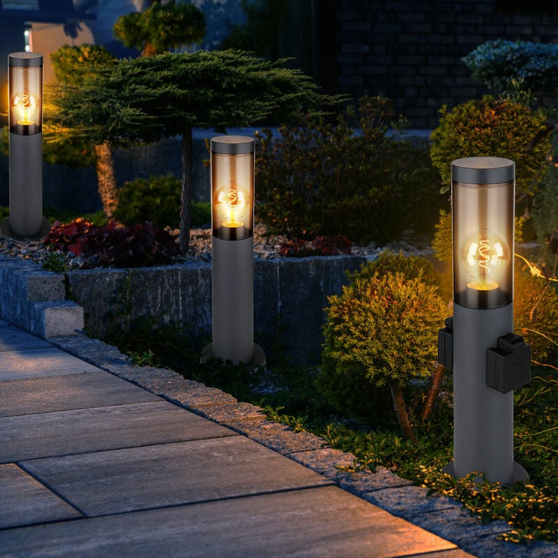 Lampadaire avec douille lampe à douille anthracite colonne à douille en acier inoxydable avec lumière, fumée, 1x douille E27, DxH 7,6x45 cm, lot de 3