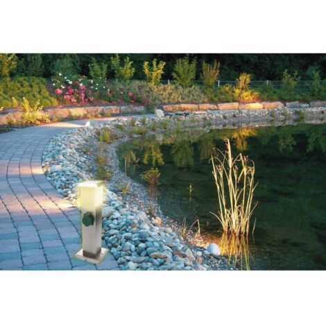 Lampadaire avec douilles, lampe d'extérieur, douilles, distributeur d'énergie avec éclairage, acier inoxydable opale, 1x LED 1,1W 90Lm blanc chaud, LxPxH 15,5x15x40 cm