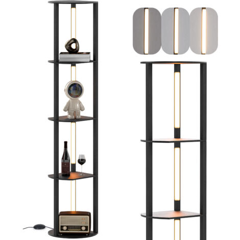 Lampadaire avec Étagèreà 4 Niveaux avec 4 Bandes LED Rotatives, Luminosité Réglable sur 3 Niveaux & Interrupteur au Pied, pour Salon, Chambre