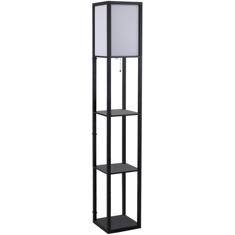 Lampadaire avec étagères, douille E27 jusqu'à 40 W (ampoule non fournie), éclairage intérieur pour salon et chambre, bois noir, 26 x 26 x 160 cm Lampadaire avec étagères, douille E27 jusqu'à 40 W (ampoule non fournie), éclairage intérieur pour salon et chambre, bois noir, 26 x 26 x 160 cm