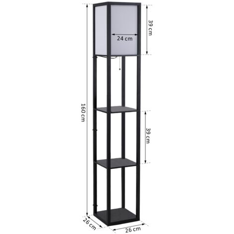 Lampadaire avec étagères, en bois, 26 x 26 x 160 cm, pour salon/chambre (ampoule non incluse)