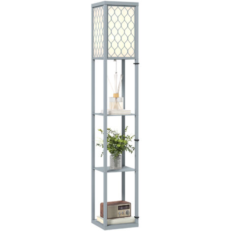 Lampadaire HOMCOM Avec 5 étagères - LED Dimmable 3000K-6500K, Télécommande - Brun Rustique, 171cm - Pour Salon/chambre