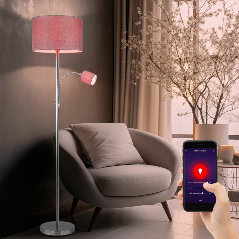 Lampadaire avec lampe de lecture, lampadaire, chambre à coucher, lampe de salon, spot de lecture sur pied, contrôle par application, Smart rgb led 1x