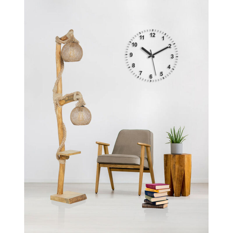 Cotecosy – Lampadaire liseuse en bois et jute – Hauteur 140 cm – Design rustique avec lumière chaude – Pour salons et séjours