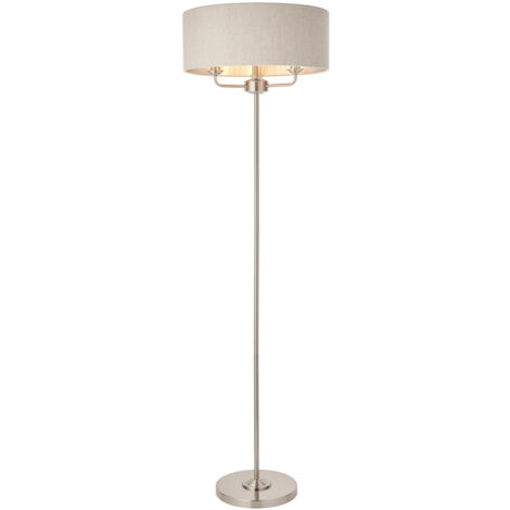 Lampadaire Base & Abat-jour Plaque Chrome Brossé, Lin Naturel