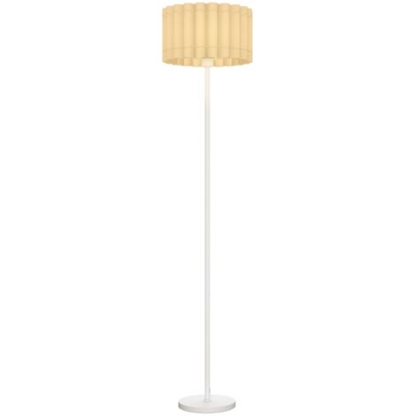 Lampadaire Blanc 35x35x153cm avec Abat-jour Ondulé - Douille E27 et Interrupteur au Pied - Pour Salon/Chambre, Sans Ampoule