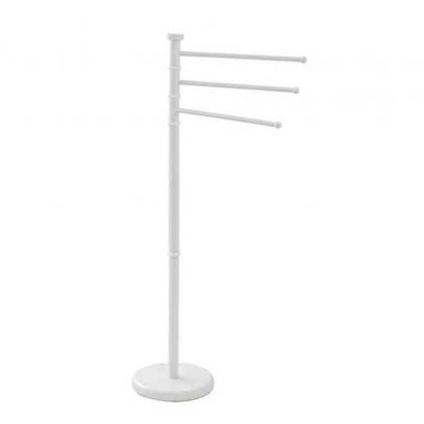 Lampadaire blanc avec 3 bras pivotants et porte-serviette.