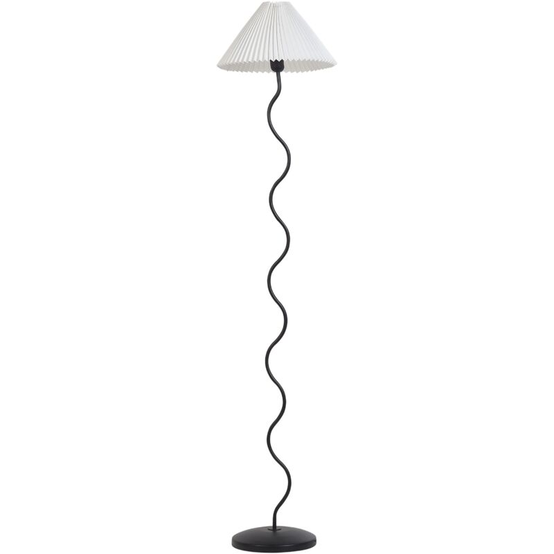 Lampadaire Blanc et Noir en Métal et Abat-Jour en Synthétique Conique 161 cm à Pied Sinueux Jikawo