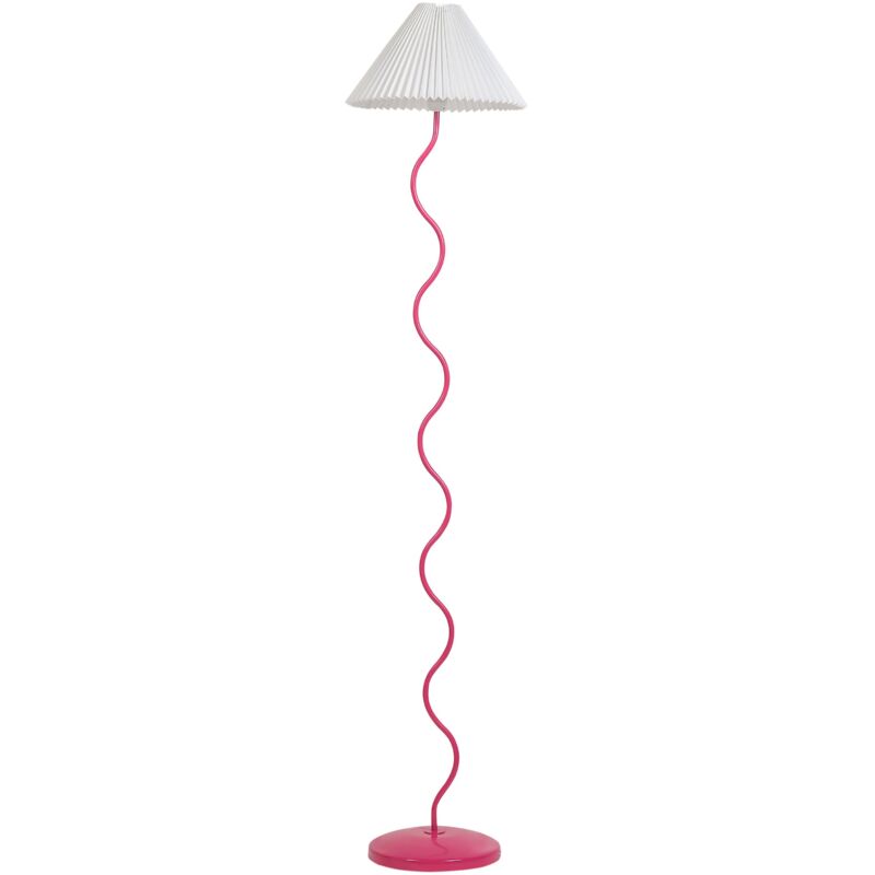 Lampadaire Blanc et Rose en Métal et Abat-Jour en Synthétique Conique 161 cm à Pied Sinueux Jikawo