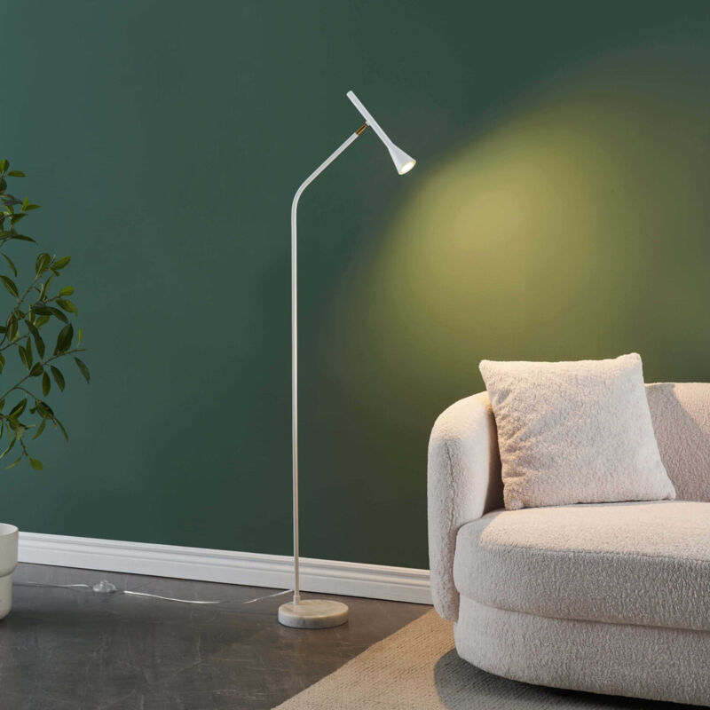 Lampadaire blanc liseuse conique et socle en marbre - Holen
