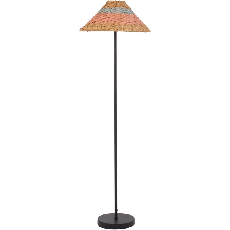 Beliani - Lampadaire Boho en Métal avec Abat-Jour en Papier Naturel Rose Bleu Noir et Beige Kyoga