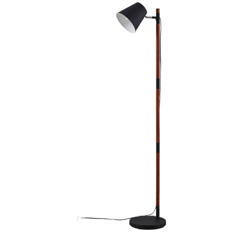 Lampadaire Bois 'Birte' en métal pour salon & salle à manger - noir, bois foncé