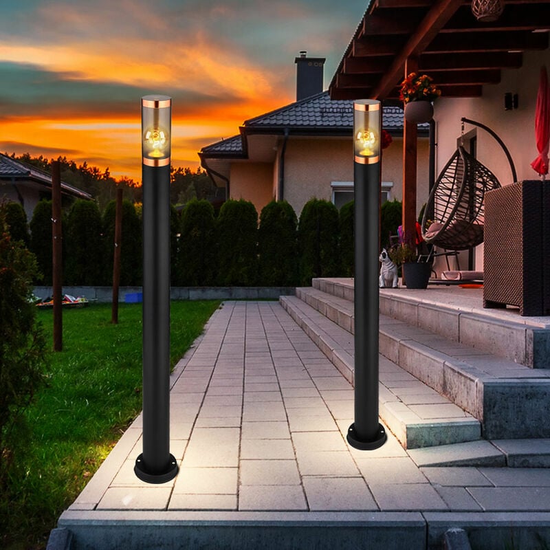 Lampadaire borne lumineuse chemin lumineux lampes de jardin noir IP44 lampadaire balcon, acier inoxydable cuivre, 1x douille E27, DxH 12,7x110cm, lot
