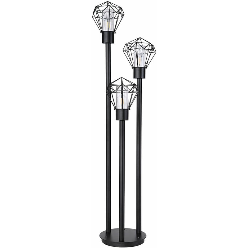 Lampadaire, chemin lumineux, lampadaire d'extérieur, lampadaire grille rétro, 3 flammes, métal inox noir, plastique transparent, 3x E27, LxH 44x2x170