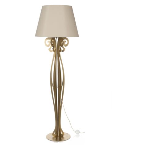 Lampadaire Circeo 60x180 cm en fer doré, abat-jour sable, design vintage, interrupteur au pied, Made in Italy