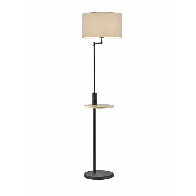 Lampadaire moderne noir Claas avec étagère Trio Lighting et port usb