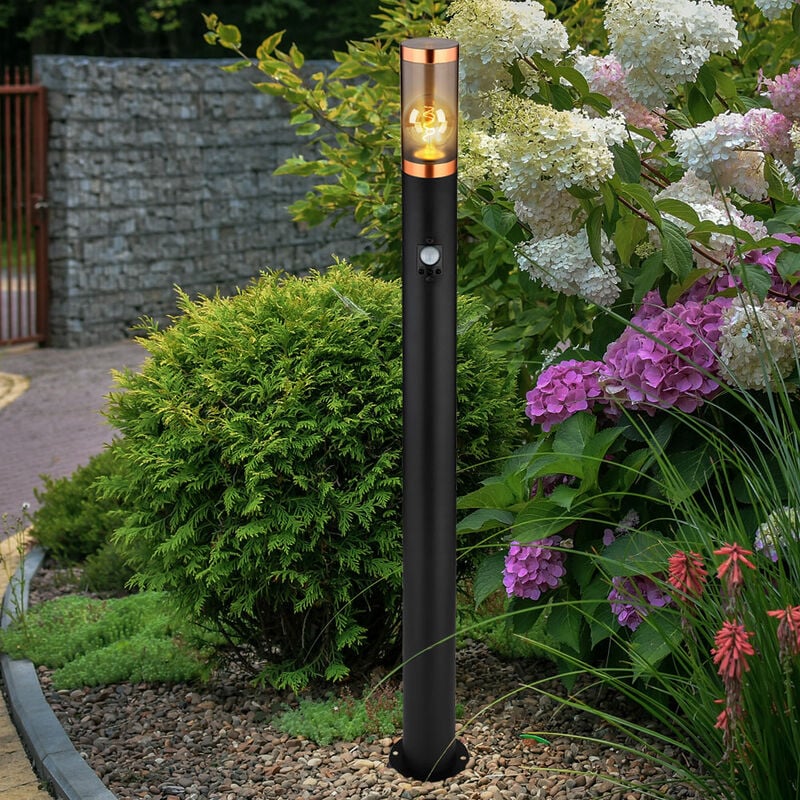 Lampadaire éclairage extérieur Lampadaire fumée cuivre extérieur avec détecteur de mouvement jardin acier inoxydable, plastique, 1x E27, DxH 7,6x110