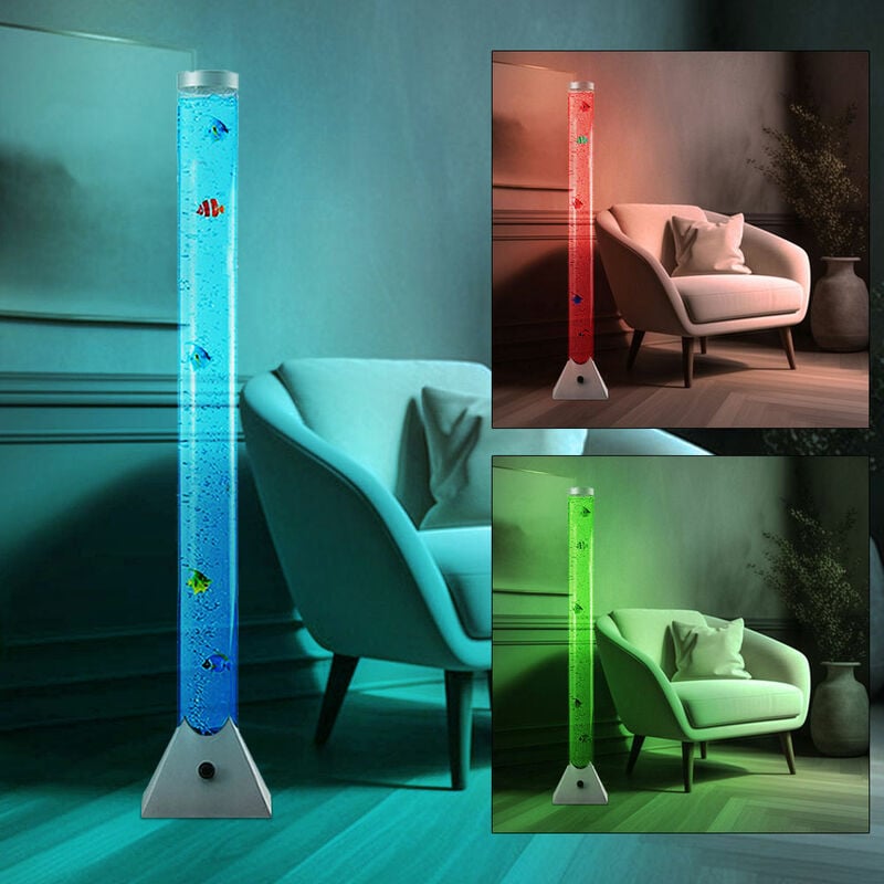 Colonne lumineuse led colonne d'eau avec colonne de bulles d'eau poisson, avec lampadaire décoratif led rvb à changement de couleur, LxlxH 19x19x90 cm