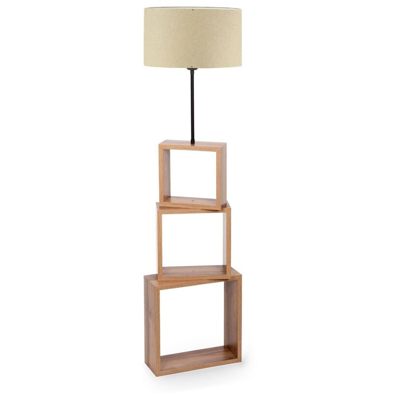Lampadaire combiné 3 étagères Venes 140cm Bois Naturel et Tissu Blanc crème Lampadaire combiné 3 étagères Venes 140cm Bois Naturel et Tissu Blanc crème