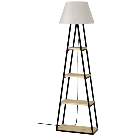 Lampadaire combiné 4 étagères Sunako 165cm Tissu Gris et Bois Anthracite et Chêne clair