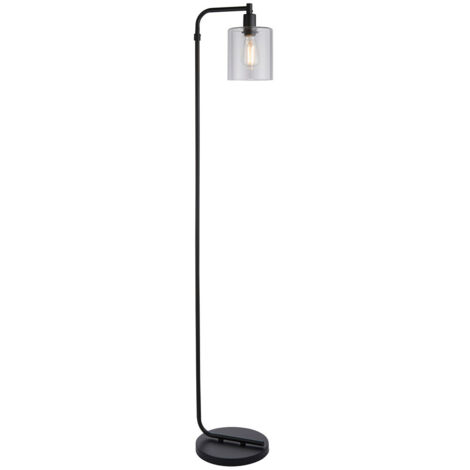 Lampadaire Complet Noir Mat, Verre Clair