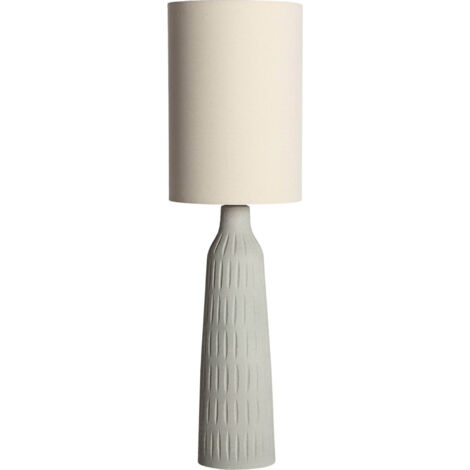 Lampadaire contemporain en céramique grise et abat jour beige élégant - Gris céramique et beige naturel