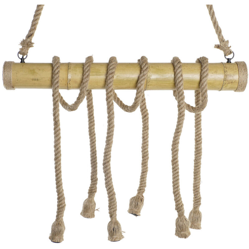 Plafonnier Bambou Corde 80X10X60 6 Ampoules